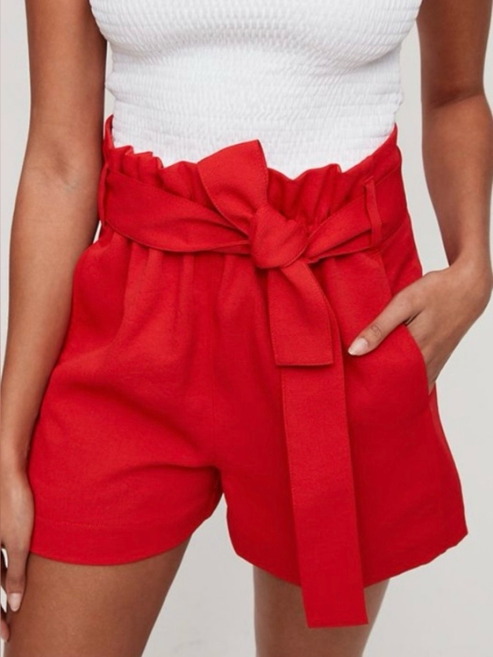 Wilfred | Gélas Paper Bag Shorts Tie Front High Waist Red Size 8 Aritzia